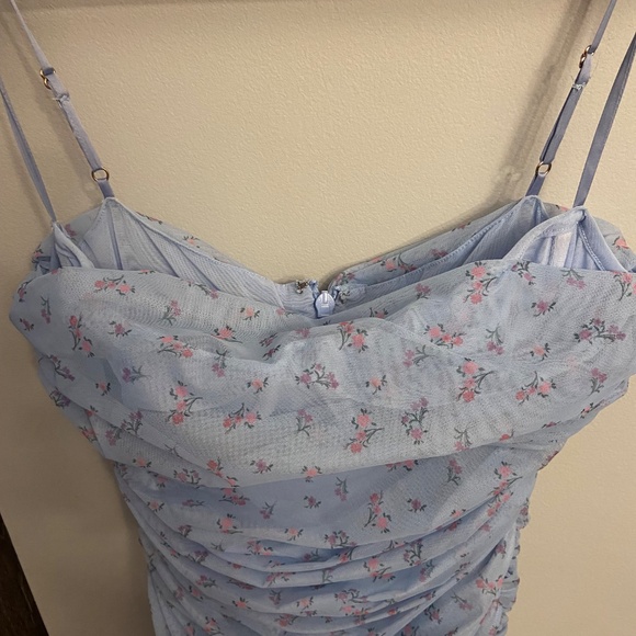 House of CB Blue Floral Ruched Midi Dress - Picture 6 of 7